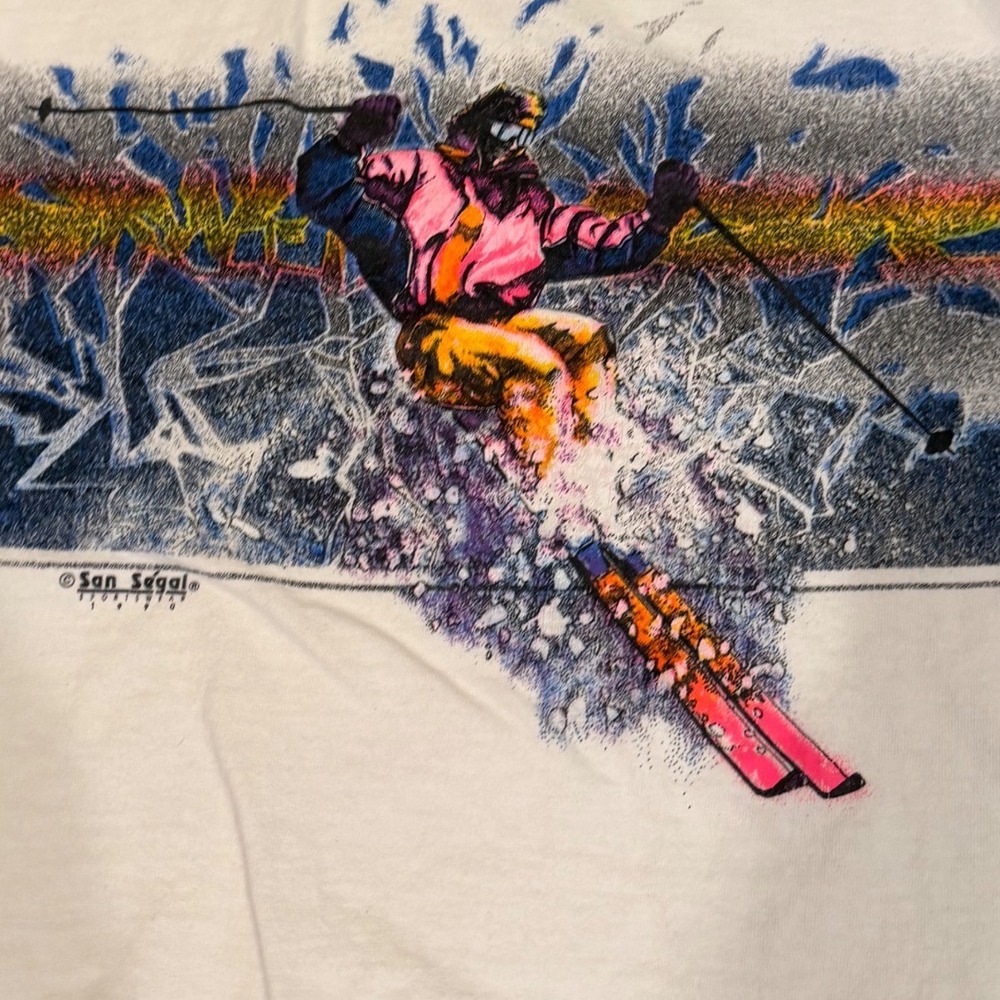 Vtg San Segal Beaver Creek Ski Tank Top Mens White Neon Graphic‎ 90s autographed - Picture 6 of 8